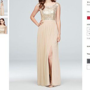 Champagne Sleeveless Sequin Long Bridesmaid Dress